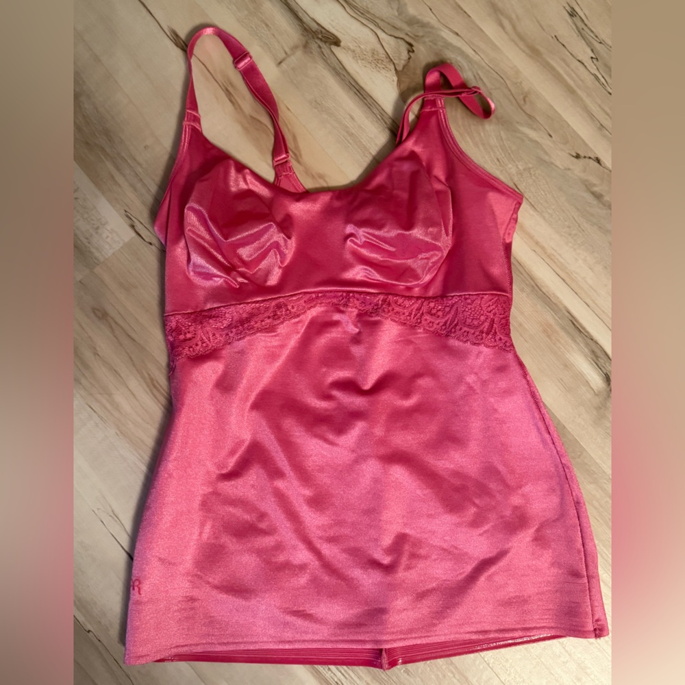 Ruby Ribbon Vibrant Pink Chemise with Lace Detail